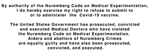 COVID mandates are a violation of the Nuremberg Code.